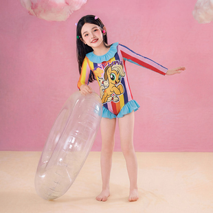 夏款 小马宝莉联名童装 卡通防晒泳装 新款 小马宝莉条纹泳衣女童夏季