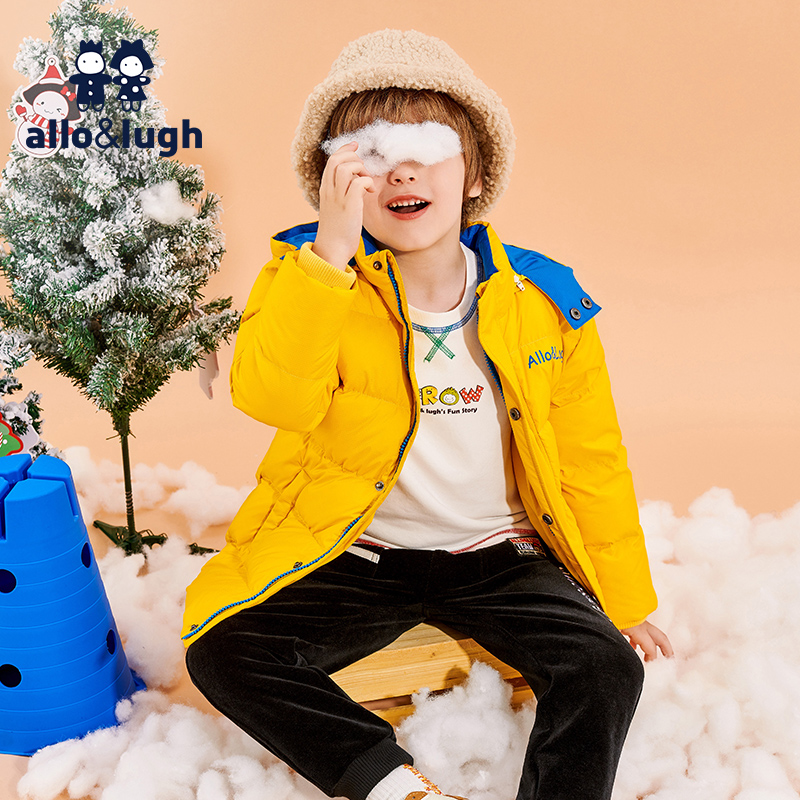 【帽可拆】阿路和如童装2025冬装新款洋气男童羽绒服儿童中长款