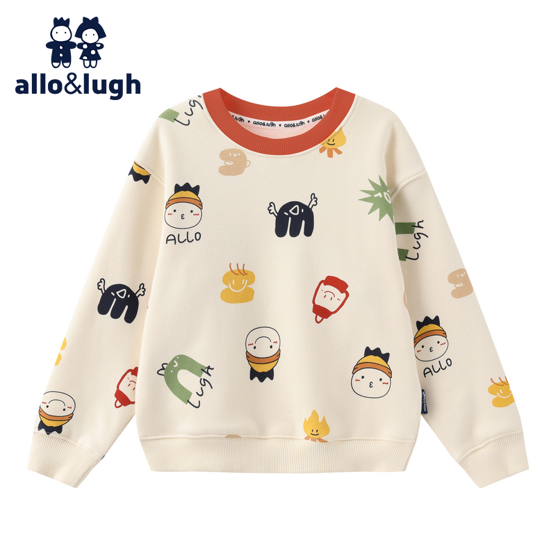 阿路和如男童休闲圆领针织卫衣2025秋冬款儿童装长袖印花套头上衣