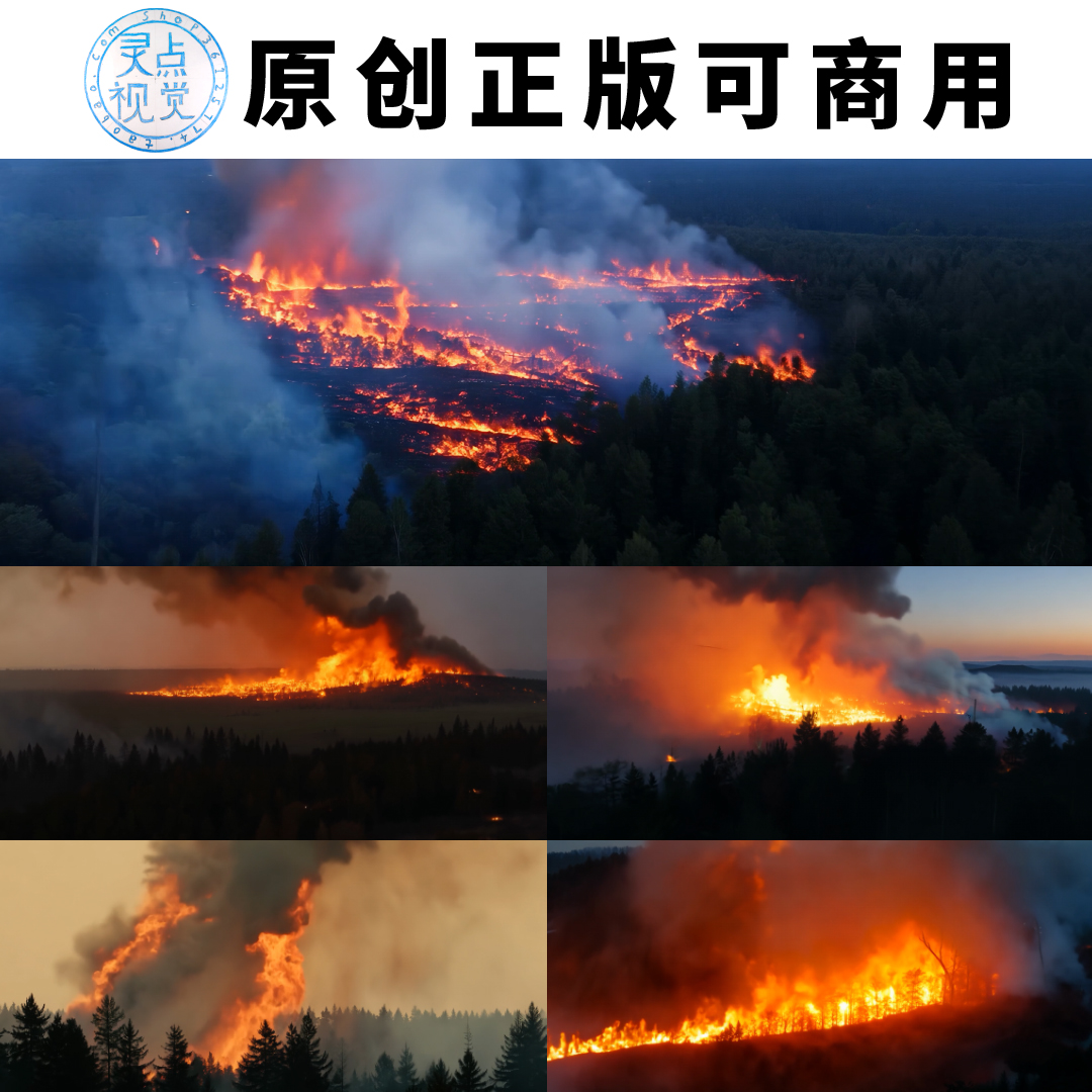 消防夜晚森林纵野大地救火灾烧山环境大气污染浓烟光高清视频素材