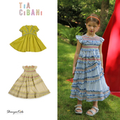 cibani Shinyee tia ss23春夏儿童牛油果绿连衣裙长裙