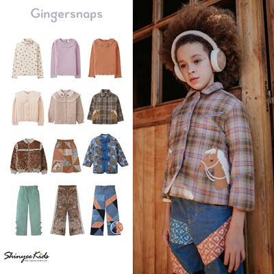 5ZShinyee▲gingersnaps aw25秋冬儿童针织衫衬衫T恤半裙外套裤子