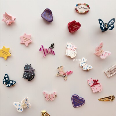 Shinyee▲chiica 儿童小马醋酸发夹猫咪蝴蝶爱心星星抓夹手工发饰