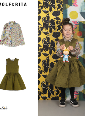 4折清仓Shinyee▲wolf rita 秋冬儿童印花衬衫绿色背心裙