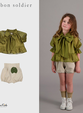 Shinyee▲carbon soldier ss23春夏儿童天丝系带衬衫花苞裤短裤