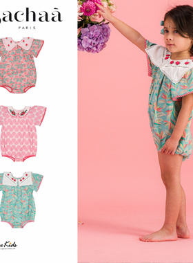 5ZShinyee▲bachaa ss24春夏婴幼儿短袖连体衣法式印花包屁衣哈衣