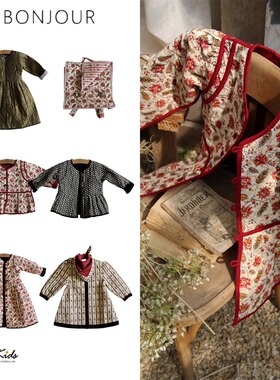 5ZShinyee▲bonjour aw25秋冬儿童法式印花棉服外套双肩包书包