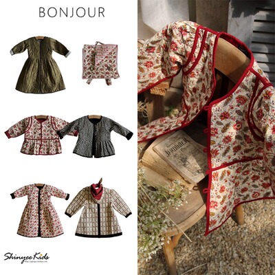 Shinyee▲bonjour aw25秋冬儿童法式印花棉服外套双肩包书包