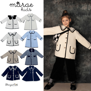 Shinyee▲marae aw23秋冬儿童双面羊毛呢大衣学院风中长款外套