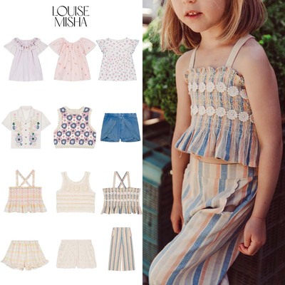 5ZShinyee▲Louise Misha SS25春夏儿童印花衬衫条纹吊带上衣短裤