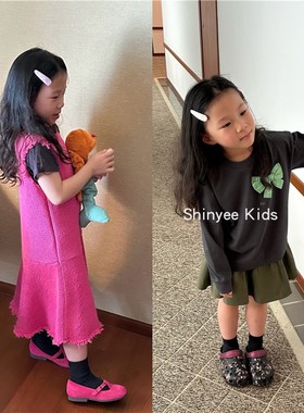 Shinyee▲rae 24秋冬儿童大蝴蝶T恤拼色短裙 玫粉色背心裙 发夹