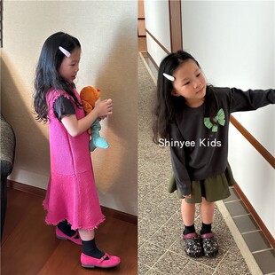 Shinyee▲rae 24秋冬儿童大蝴蝶T恤拼色短裙 玫粉色背心裙 发夹