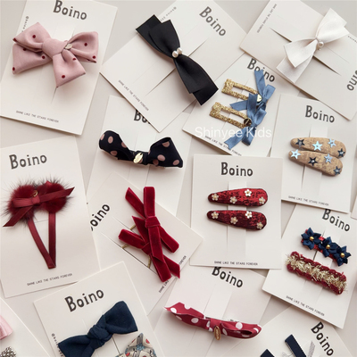 Shinyee▲boino 儿童新年手工发夹 丝绒蝴蝶结发卡头饰 节日发饰