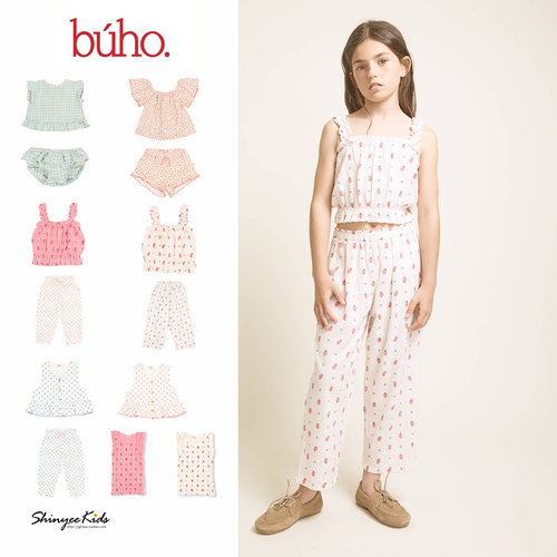6ZShinyee▲buho ss26春夏可爱印花吊带背心衬衫上衣休闲裤子套装