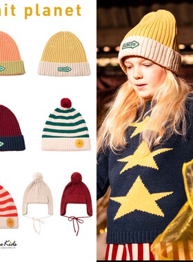Shinyee▲knit planet aw24儿童针织帽春秋羊毛针织帽子护耳帽