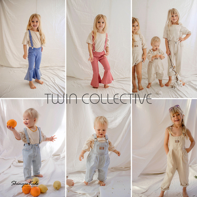 4折清仓 twin collective 儿童休闲牛仔裤ins时尚背带裤喇叭裤