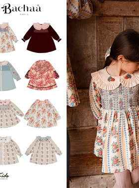 7ZShinyee▲bachaa aw25秋冬女童法式印花长袖连衣裙