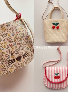 Shinyee▲rockahula ss26儿童樱桃单肩斜挎包草编包兔子手拎包