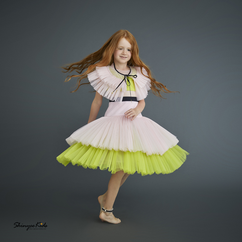 nikolia拼色连衣裙纱裙演出服