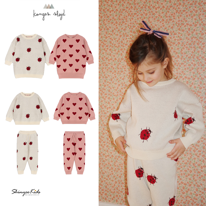 5ZShinyee▲Konges slojd aw24儿童爱心瓢虫纯棉针织衫长裤连衣裙