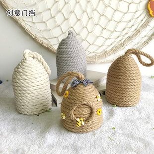 地中海圆方形挡风门档门阻防撞球创意餐厅酒吧装饰家用棉麻球门档