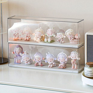 奶油风盲盒手办叠加展示架泡泡玛特萌粒防尘防潮收纳盒展示盒