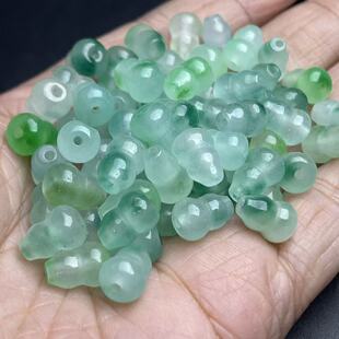 冰底飘蓝绿花大小号葫芦散珠 diy玉石饰品配饰葫芦吊坠玉配件
