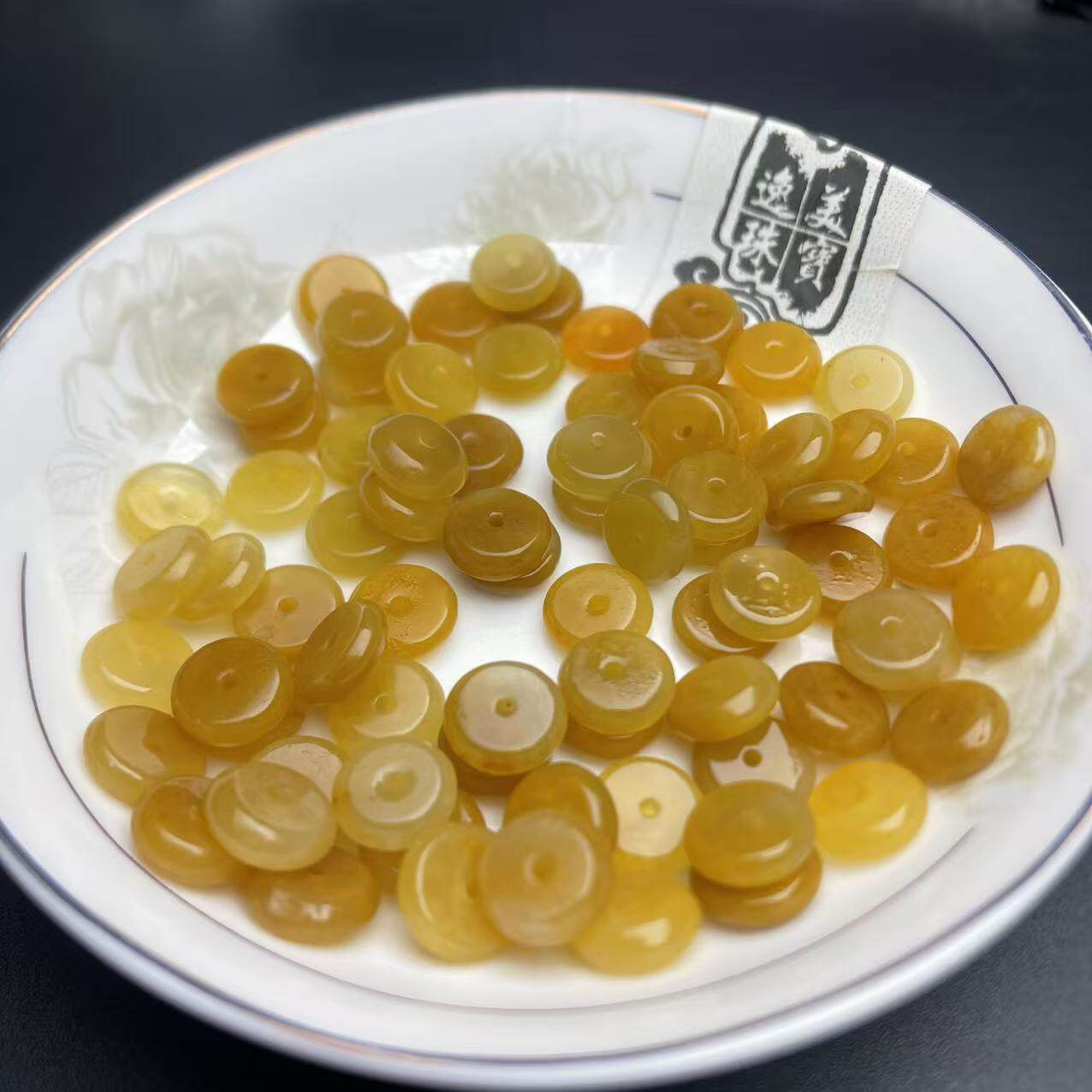 天然黄龙玉平安扣散珠圆片DIY手工玉石配件小隔片配饰珠子