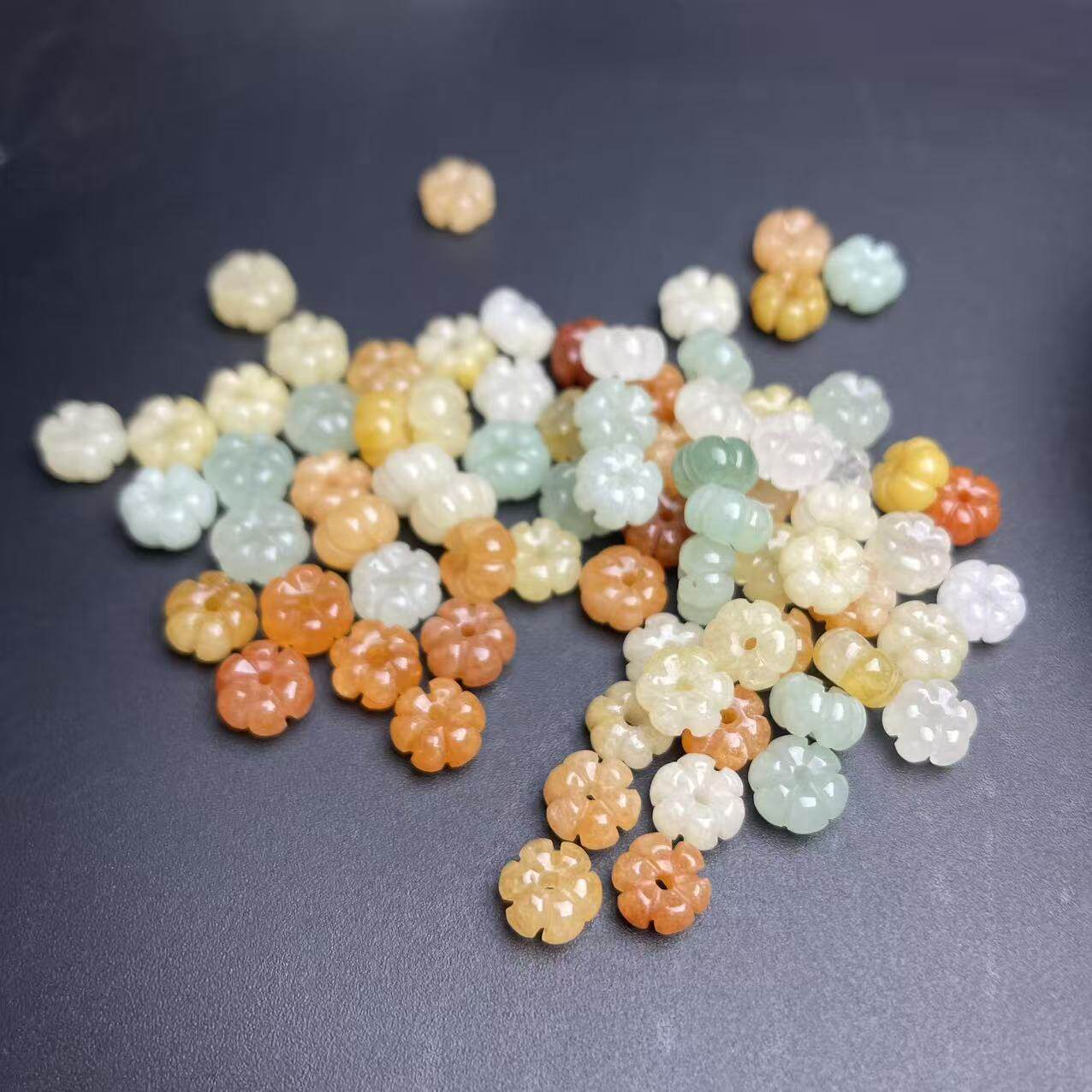 天然金丝玉东陵玉彩色珠南瓜DIY手串配件雕花装饰珠子散珠