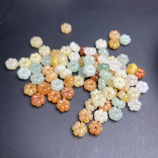 天然金丝玉东陵玉彩色珠南瓜DIY手串配件雕花装饰珠子散珠