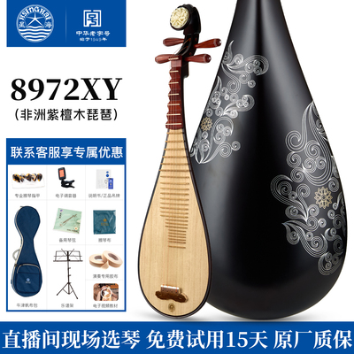 星海琵琶非洲紫檀木成人演奏考级琵琶 金灿祥云花开富贵头8972XY