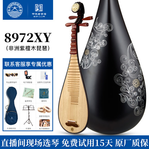 星海琵琶非洲紫檀木成人演奏考级琵琶 金灿祥云花开富贵头8972XY