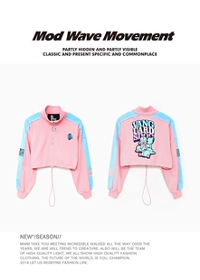 MWM潮牌木村井泓炫彩撞色拼接绣花贴标女款休闲运动短款立领卫衣