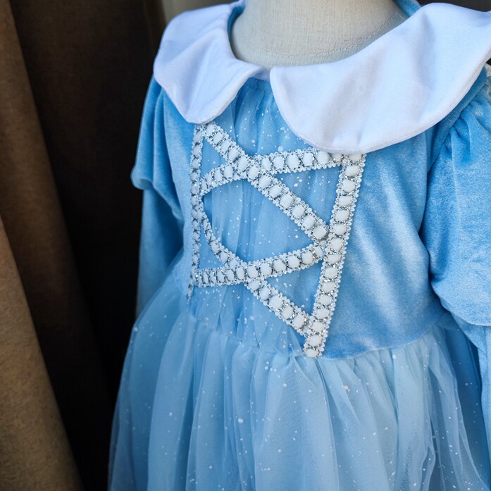 秋冬儿童女童100-140加绒加厚保暖白雪公主蓝色丝绒连衣裙公主裙