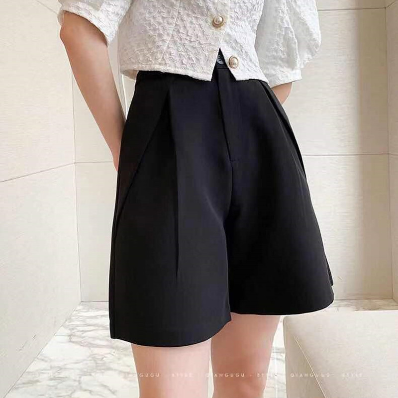 Qiangu Suit Shorts women's summer loose High Waist Wide Leg Capris show thin casual small pants