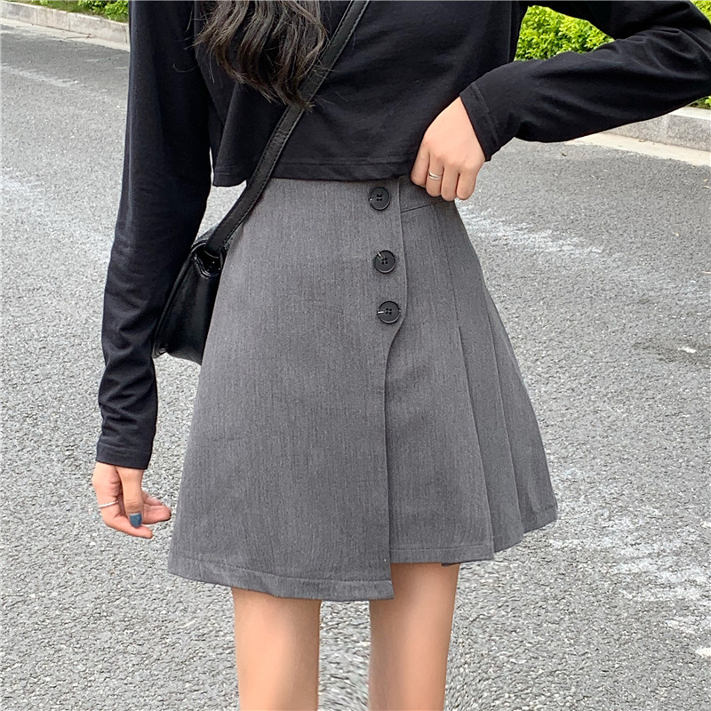 Real shot high waist shows thin pleated skirt women's half skirt Korean version of College style A-line versatile skirt