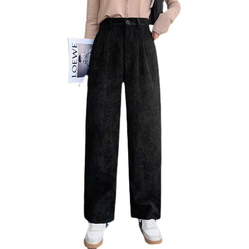 Real shooting light core flannel pants children's wide leg autumn and winter wide leg pants new high waist loose BF wind straight women's pants