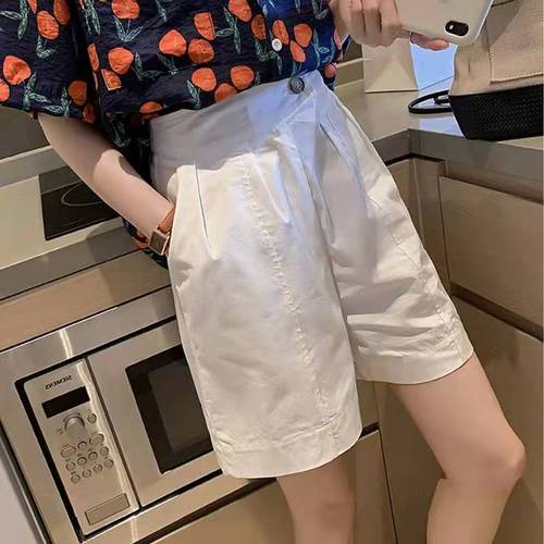 Large size women's Summer Shorts New fat mm high waist slim cover wide leg casual suit women's Capris