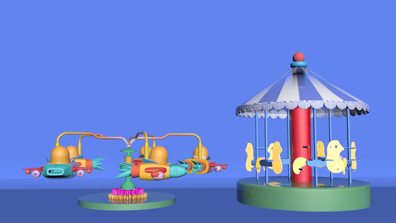 c4d场景c4d源文件设计素材游乐园旋转木马摩天轮c4d循环动画