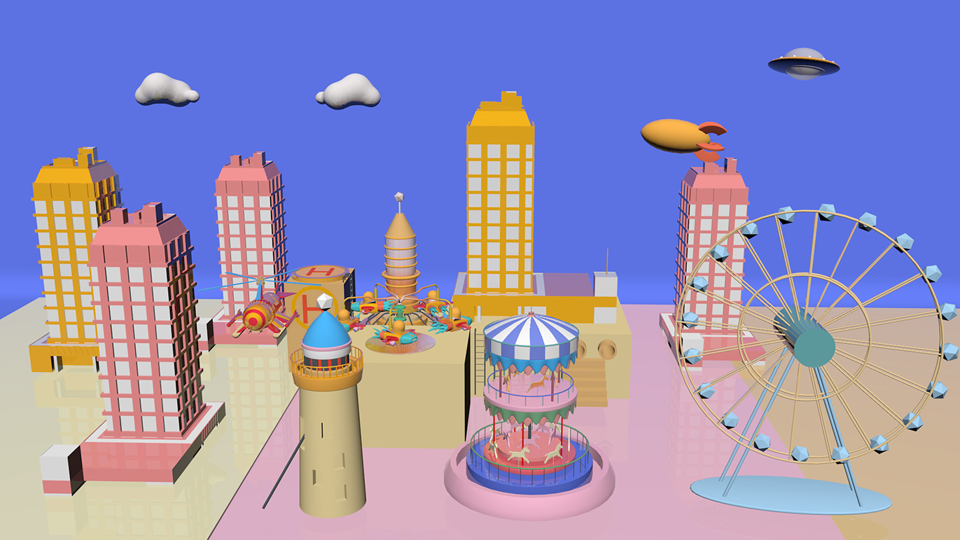 c4d动画c230514游乐园c4d源文件摩天轮旋转木马游乐园