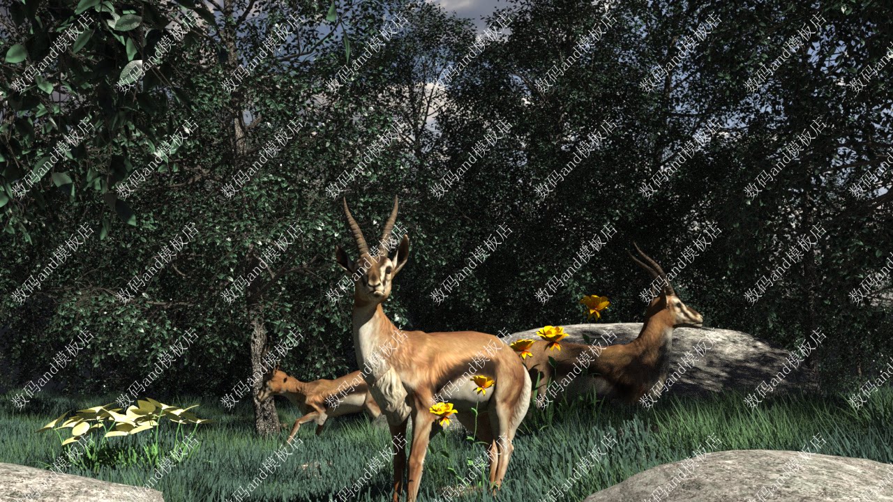 c4d羚羊骨骼绑定模型objfbx3d素材maya3dsmax虚幻4ue4 blende羚羊