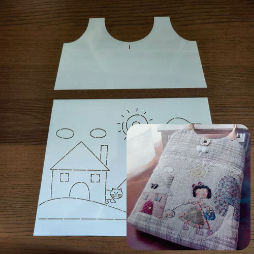 桐渊麻麻手工DIY描图工具拼布软模板  遛猫的小女孩手提包模板