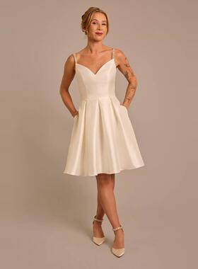 2025 02美国直邮专柜正品代购DB studio新娘结婚短裙白色V领礼服