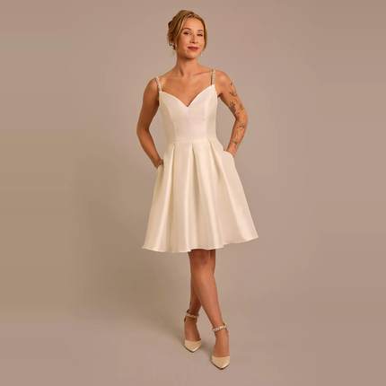 2025 02美国直邮专柜正品代购DB studio新娘结婚短裙白色V领礼服