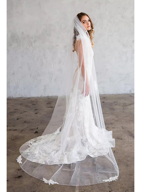 2025 02美国专柜正品代购Brides新娘结婚大拖尾头纱头巾绣花薄纱