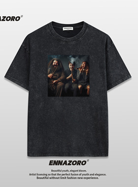 哈利波特T恤衫美式复古洗水做旧纯棉短袖外贸T-shirt宽松上衣男