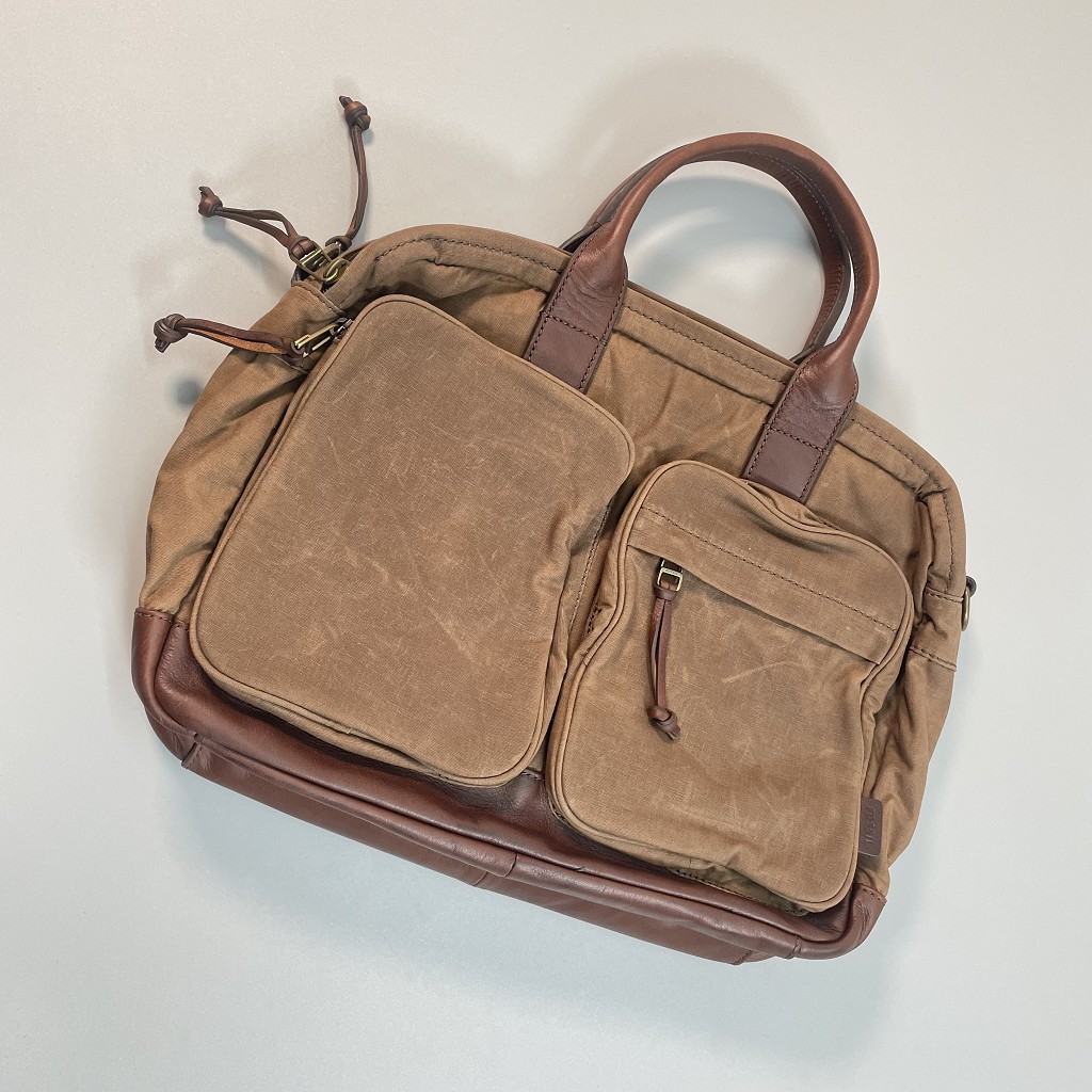 外贸男款油蜡帆布配头层牛皮双拉链手提斜挎包