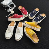 薄款 韩版 一脚蹬懒人厚底帆布鞋 半拖鞋 凉拖 品质新款 女小白鞋 夏季