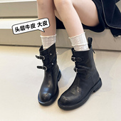 手工尖货 型好显瘦英伦风ins皮带扣马丁靴女瘦瘦靴短靴 头层牛皮版