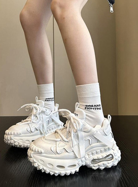潮酷神店~欧美小众ins轮胎鞋厚底白色气垫老爹鞋女增高休闲运动鞋